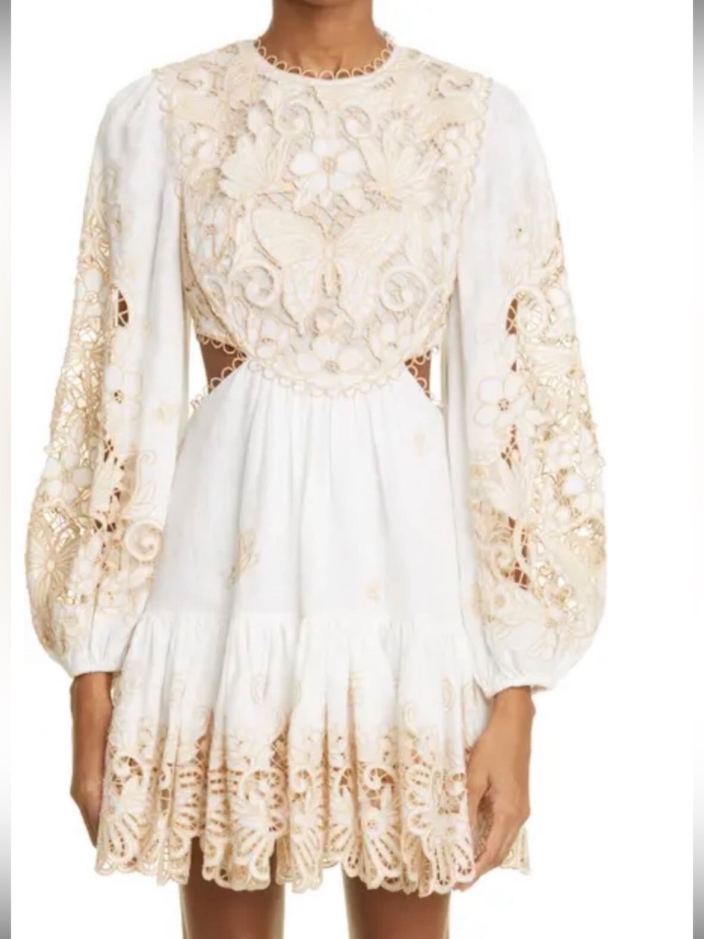 Zimmermann Size 3 White and Cream Lace Mini Dress